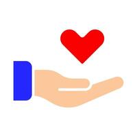 liefdadigheid icoon. hand- Holding hart, liefde, medeleven, geven, steun, zorg, helpen, liefdadigheid, vriendelijkheid, altruïsme. vector
