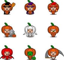 vector stripfiguur groente pompoen mascotte kostuum halloween bundel set