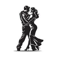 paar danser dansen tango, zwart silhouet Aan wit achtergrond, illustratie voorraad beeld vector