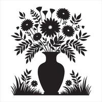 silhouet van bloem vaas voorraad , zwart kleur silhouet vector