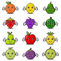12 set fruit mascotte cartoon collectie vector