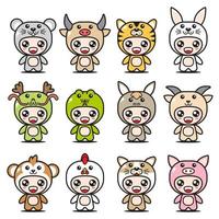 12 set chinese dierenriem mascotte collectie vector