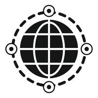 zwart en wit icoon illustreren een gestileerde wereldbol omringd door netwerk verbindingen vector