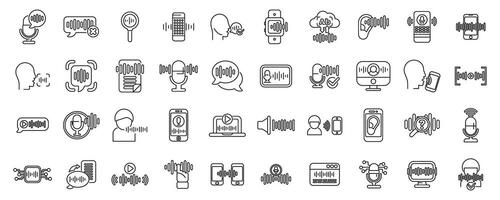 stem en toespraak herkenning app pictogrammen reeks . een verzameling van pictogrammen voor divers apparaten en appjes, inclusief een cel telefoon vector