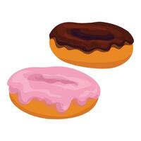 illustratie van twee geglazuurd donuts, roze en chocola vector