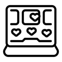 zwart en wit icoon van een laptop met hart symbolen, beeltenis online genegenheid of dating vector