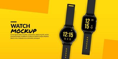 zwarte slimme horloges geïsoleerd op gele achtergrond, slimme slijtage technologie concept vector