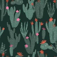 cactus abstract ornament. exotisch woestijn cactussen, wild planten, stekelig vetplanten in vlak stijl. helder botanisch naadloos patroon. vector