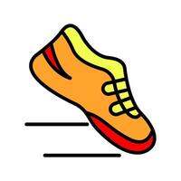 rennen schoen reeks icoon. oranje sneaker, geel accenten, rood zool, sport- schoenen, atletisch, oefening, fitheid, wedstrijd, snelheid, beweging. vector