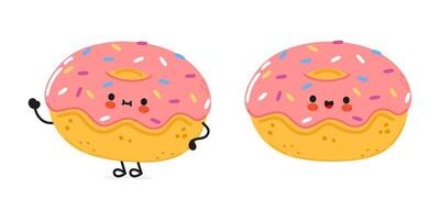 donut karakter. hand- getrokken tekenfilm kawaii karakter illustratie icoon. geïsoleerd Aan wit achtergrond. donut karakter concept vector