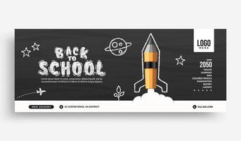 realistische potloden raketlancering naar ruimte social media omslagsjabloon voor spandoek, terug naar school achtergrond vector