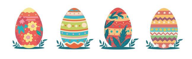 reeks van Pasen eieren gelukkig Pasen. decoratief reeks van Pasen eieren met ornamenten van verschillend ontwerpen en kleuren Aan een wit achtergrond vector