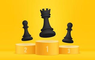 schaken op winnaarspodium, bedrijfsleiderconcept, leiderschap van bedrijfsstrategie en management op minimale achtergrond vector