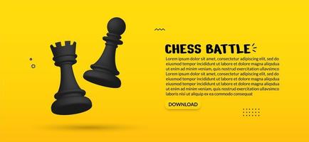 realistisch 3d schaken op gele achtergrond, concept bedrijfsstrategie en beheer vector
