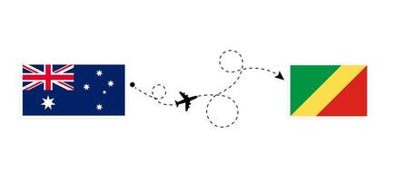 vlucht en reis van australië naar republiek congo per reisconcept voor passagiersvliegtuigen vector