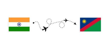 vlucht en reis van India naar Namibië per reisconcept voor passagiersvliegtuigen vector