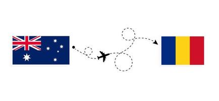 vlucht en reis van Australië naar Roemenië per reisconcept voor passagiersvliegtuigen vector