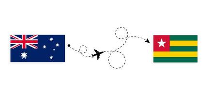 vlucht en reis van australië naar togo per reisconcept voor passagiersvliegtuigen vector
