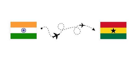 vlucht en reis van india naar ghana per reisconcept voor passagiersvliegtuigen vector