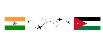 vlucht en reis van india naar jordanië per reisconcept voor passagiersvliegtuigen vector