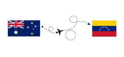 vlucht en reis van Australië naar Venezuela per reisconcept voor passagiersvliegtuigen vector