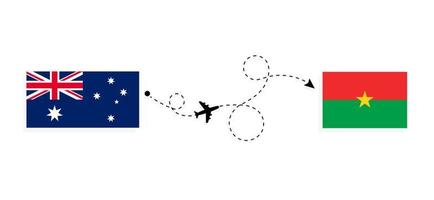 vlucht en reis van Australië naar Burkina Faso per reisconcept voor passagiersvliegtuigen vector