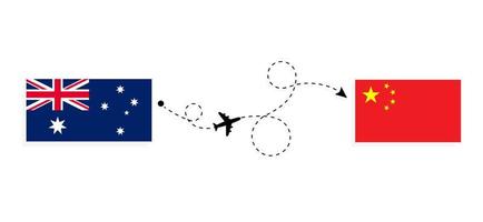 vlucht en reis van Australië naar China per reisconcept voor passagiersvliegtuigen vector