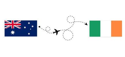vlucht en reis van Australië naar Ierland per reisconcept voor passagiersvliegtuigen vector