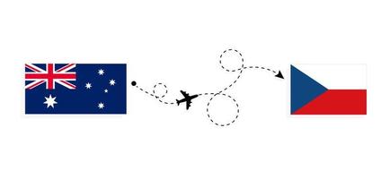 vlucht en reis van Australië naar Tsjechië per reisconcept voor passagiersvliegtuigen vector