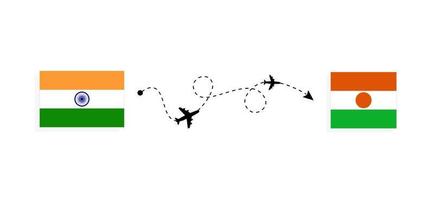 vlucht en reis van india naar niger per reisconcept voor passagiersvliegtuigen vector