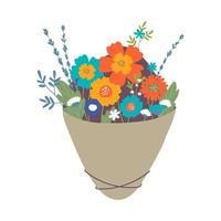 bloemboeket geïsoleerd op de achtergrond. mooie bloemen, twijgen, bladeren. cadeau voor bruiloft, vakantieconcept. vector plat ontwerp. cartoon doodle vloeit