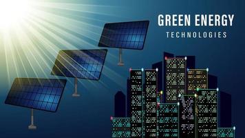 groene energie zonnepaneel en stad realistische achtergrond vector