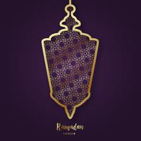 Illustratie van Ramadan Kareem met decoratieve Arabische lamp in papierstijl en belettering. vector