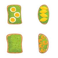kleurrijk reeks van vier verschillend geroosterd brood toppings, ideaal voor een gezond ontbijt grafisch vector