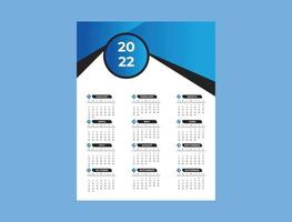 één pagina 2022 kalenderontwerpsjabloon, bewerkbaar bestand vector