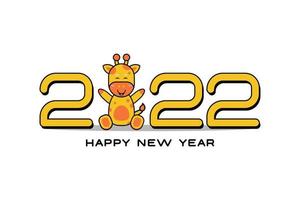 gelukkig nieuwjaar 2022. eenvoudig ontwerp met een girafdierenthema, geschikt voor ontwerpen met kinderthema's, zoals posters, banners, kalenders. vector