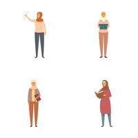 verzameling van geïllustreerd verschillend Dames in divers outfits en poses Aan een wit achtergrond vector