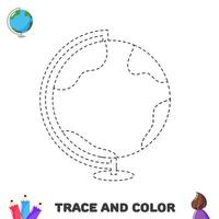 handschrift praktijk voor kinderen. spoor en kleur wereldbol. school- benodigdheden vector