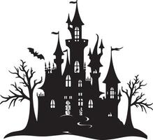 halloween kasteel silhouet illustratie wit achtergrond vector