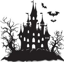 halloween kasteel silhouet illustratie wit achtergrond vector