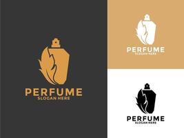 gouden natuur parfum fles logo ontwerp, biologisch parfum logo sjabloon vector