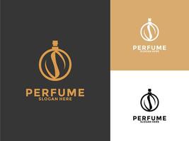 gouden natuur parfum fles met brief s logo ontwerp, biologisch parfum logo sjabloon vector