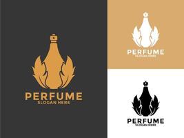 gouden natuur parfum fles logo ontwerp, biologisch parfum logo sjabloon vector