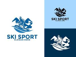 skiën winter sport logo symbool, berg skiën logo ontwerp sjabloon vector