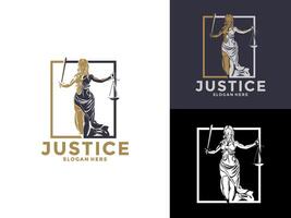 dame wet icoon , dame wet met een zwaard van gerechtigheid en gewichten in haar handen logo sjabloon vector