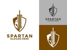 spartaans helm met schild en zwaard logo ontwerp sjabloon, spartaans identiteit logo icoon illustratie vector