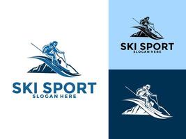 skiën winter sport logo symbool, berg skiën logo ontwerp sjabloon vector