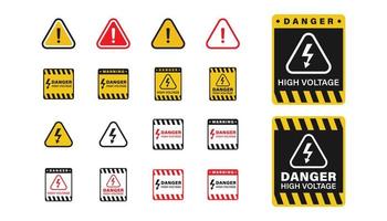 set van waarschuwing en gevaar hoogspanning bord vector