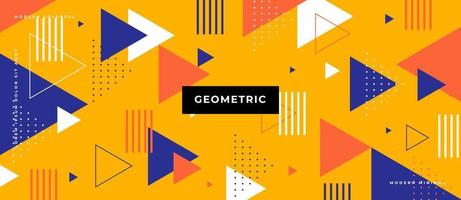 platte bauhaus driehoek geometrische. Memphis stijl geanimeerde driehoek vorm, lijn, stip op gele achtergrond. vector