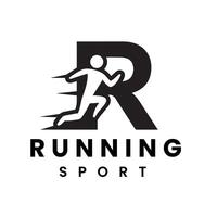 brief r met een snel rennen icoon symbool. logo ontwerpen kan worden gebruikt net zo de sport- logo vector